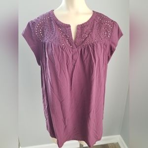 Daniel Rainn Plum Eyelet Cap Sleeve Blouse